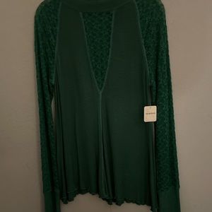 Free people intimately in a deep teal green with lace tunic! Size large NWT!